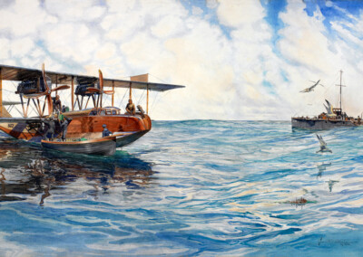 Food: a motor launch, called by wireless, brings petrol for a flying boat